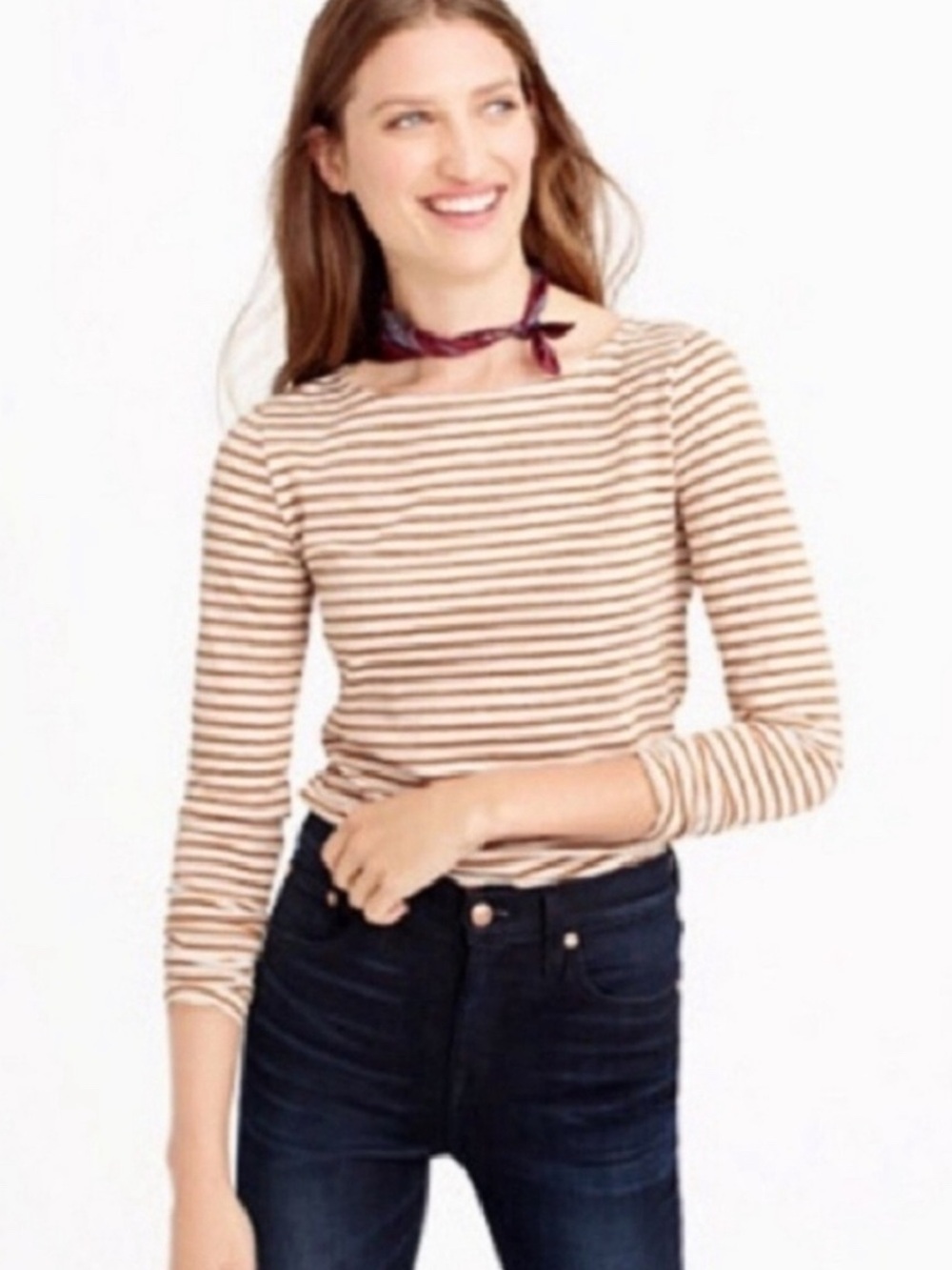 J.Crew Artist Metallic tshirt Size XL, Cream Rose Gold Metallic Striped F4264